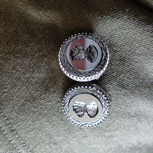 Whiting and Davis vintage gunmetal cameo earrings, 1" round